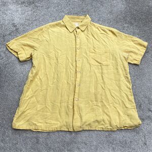 Tasso Elba Island Linen Silk Button Down Shirt Men XL Yellow Short Sleeve Casual